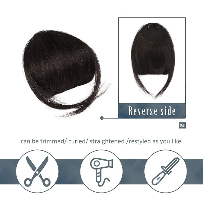 BARSDAR Human Hair Clip in Bangs - 100% Real Hair Extensions for Women - Dark Brown Thick Fringe With Temples Hairpieces