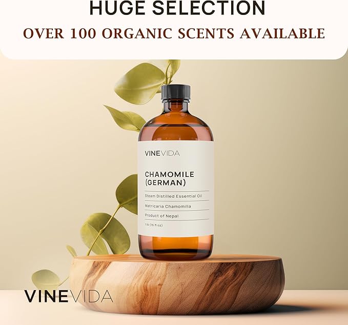 VINEVIDA Chamomile German Essential Oil 16 oz - Undiluted Chamomile Oil 16 oz - Chamomile Candle Oil Scent - DIY Candle Scents for Candlemaking - Bulk Essential Oil for Soap Making Safe for Skin