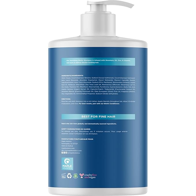 Rosemary and Biotin Shampoo for Thinning Hair - Vegan Volumizing Shampoo for Fine Hair with B Vitamins Argan Oil & Tea Tree Essential Oil - Paraben Silicone and Sulfate Free Vegan Formula (32 Fl Oz)