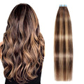 SUYYA Tape in Hair Extensions Human Hair Ombre Chocolate Brown to Caramel Blonde Remy Hair 22 inches 20pcs 50g/pack Straight Seamless Skin Weft Tape in Human Extensions Balayage(22 inch #P4/27/T4)
