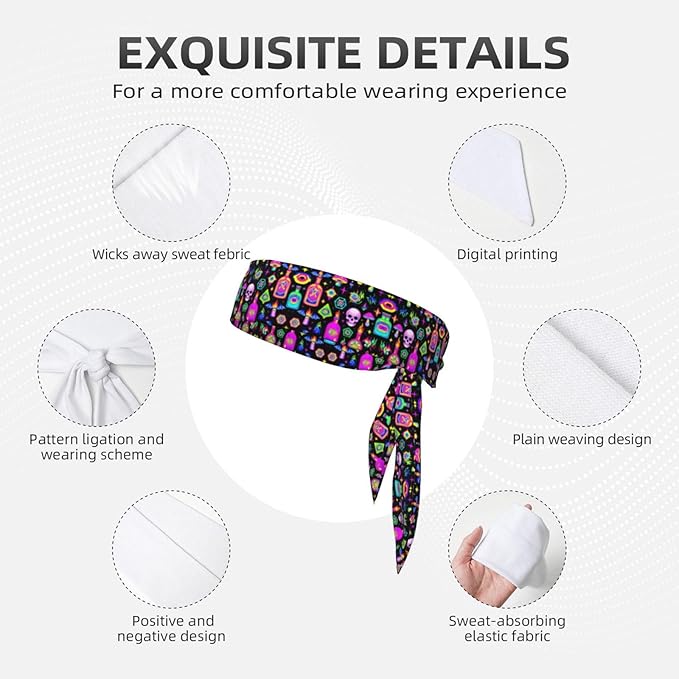 Boys Girls Goth Gothic Skull Mushroom Magic Witch Witchy Sports Sweat Band Multi Style Lovely Head Ribbon Headdress for Sports Athletic Spa