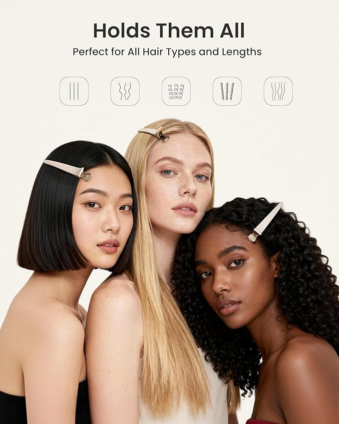 AIMIKE 4.8" Hair Clips for Styling – Built-In Silicone Band Duckbill Hair Clips, No-Crease Sectioning Clips for Thick, Curly Hair, Ideal for Makeup, Hairstyling & Rollers, 6-Pack, Desert Titanium