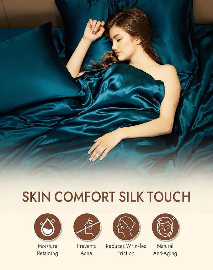 SilkSilky 100% Mulberry Silk Pillowcase - Pure 22 Momme High-Grade 6A Fibers for Hair & Skin, Envelope Closure, Natural, Organic, Breathable & Cooling Pillow Case (Queen, Teal)