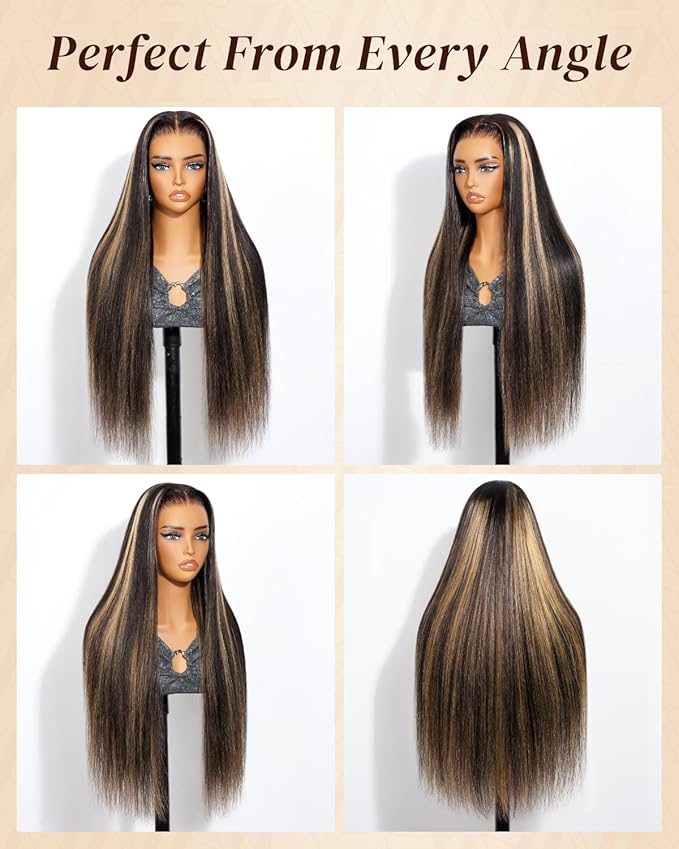 Arabella 13x6 Balayage Wig Human Hair Glueless Wigs Human Hair Pre Plucked Pre Cut 13x6 Ear to Ear Full HD Lace Front Wigs 210% Density 1B/27 Straight Wig Drawstring Wig Human Hair 30 Inch