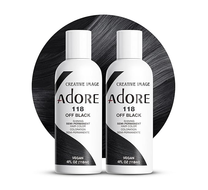 Adore Semi Permanent Hair Color (118 Off Black) | Vegan & Cruelty-Free Black Hair Dye | No Ammonia, No Peroxide, No Alcohol | 4 Fl Oz Each (Pack of 2)