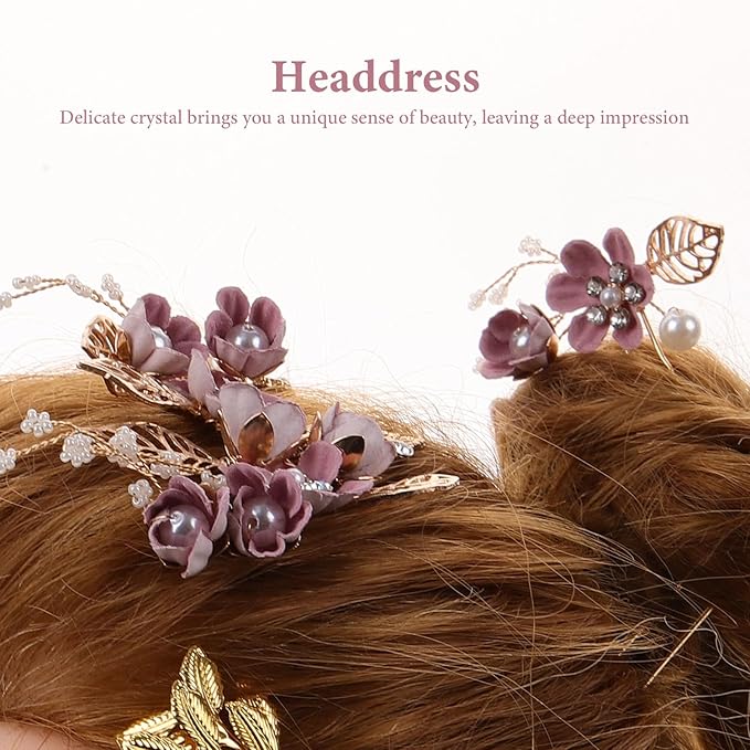 Wedding Flower Hair Accessories for Women, 4pcs Bridal Hair Pieces for Wedding - Bridal Headpiece Clip Comb with Flower & Rhinestone for Brides Bridesmaids Women Girls Updo