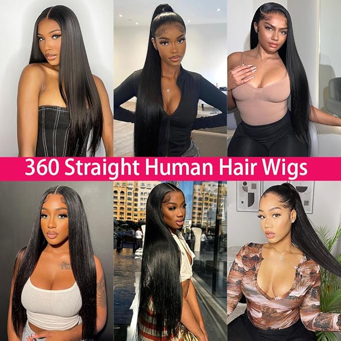 sdamey 360 Lace Front Wigs Human Hair 360 Full Lace Frontal Wigs Pre Plucked with Baby Hair Brazilian Virgin Hair Straight Human Hair 360 HD Lace Front Wigs (30 Inch)