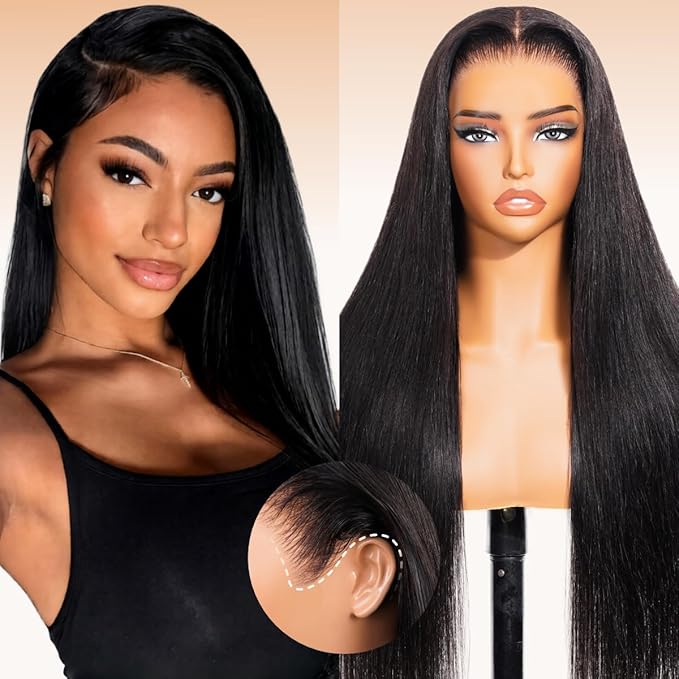 Arabella 13x6 Glueless Wigs Human Hair Pre Plucked Pre Cut Lace Upgraded Ear to Ear Full HD Lace Front Wigs Human Hair 210% Density Straight Wear and Go Glueless Wig Drawstring Wig Human Hair 26 Inch