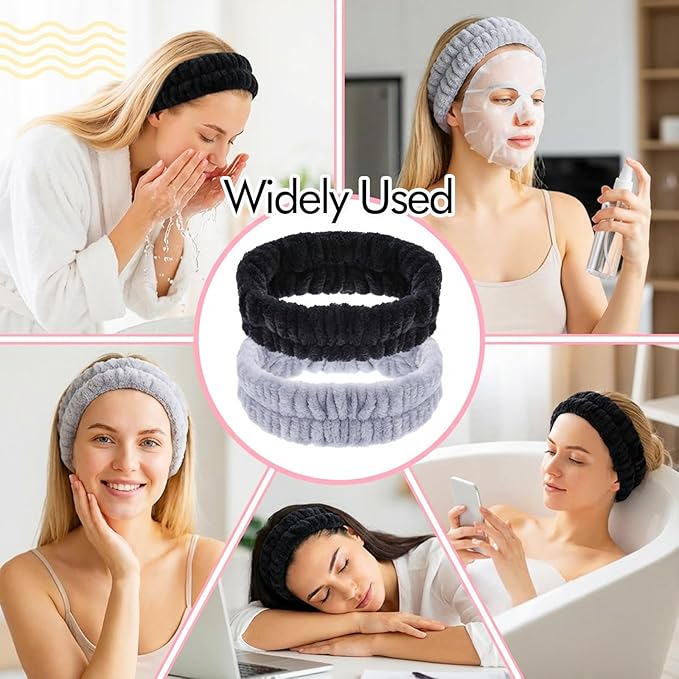 Ouligay 2PCS Spa Headbands for Washing Face Skincare Hair Band Soft Terry Cloth Headband Facial Makeup Headband for Shower Mask Yoga Sports Exercise Gift for Women and Teens