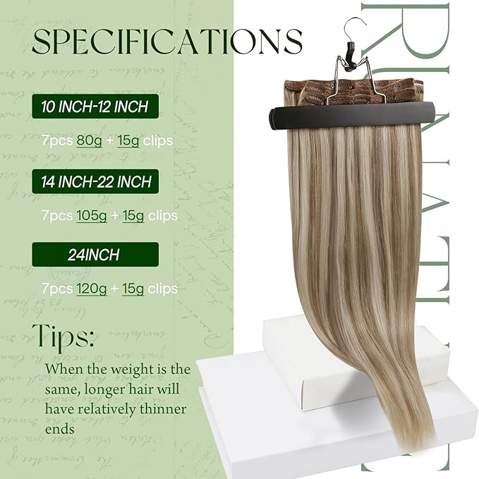 RUNATURE Clip in Hair Extensions Real Human Hair, Blonde Hair Extensions Clip Ins, Remy Human Hair Clip in Extensions, Short Straight Hair 12 Inch 80g 7pcs #8P60 Ash Brown Highlight Platinum Blonde