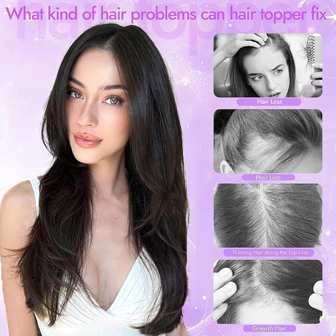 Wine Red with Purple Tones Synthetic Hair Toppers for Women with Thinning 3D 360° Cover Clip in Wispy Bangs Upgraded Adjustable Bandage 18 Inch Long Layered