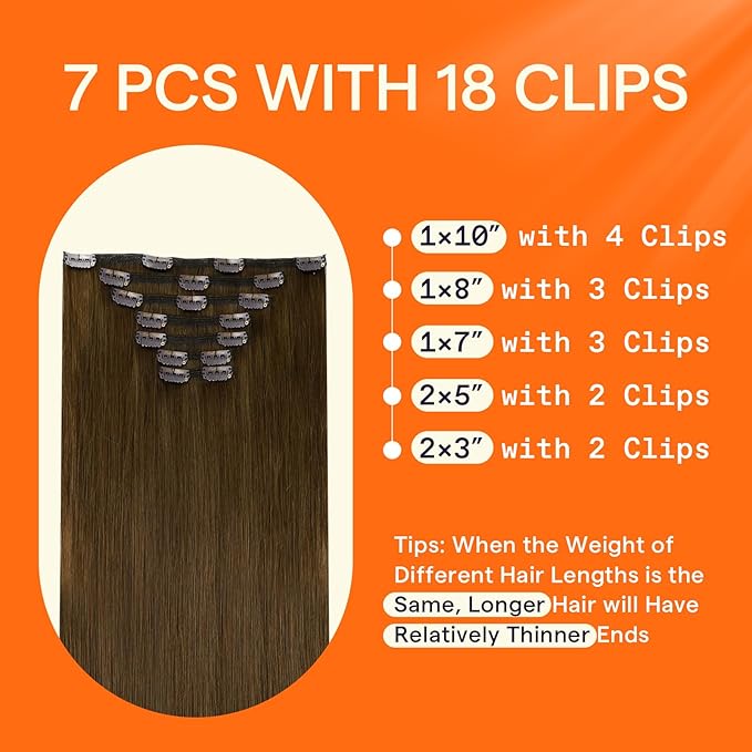 Full Shine Clip in Hair Extensions 18 Inch Brown Extensions for Women Real Hair Triple Weft Light Brown Invisible Clip in Extensions for Women Remy Hair 7 Pcs 120 G