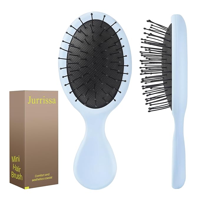 Mini Hair Bursh for Kids Women and Men, Protable Travel Size Hair Brush for Pockets Purse backpack,Mini Detangler Brush for All Hair Types, Small Hair Brush for Detangling(1 Pack-Blue)
