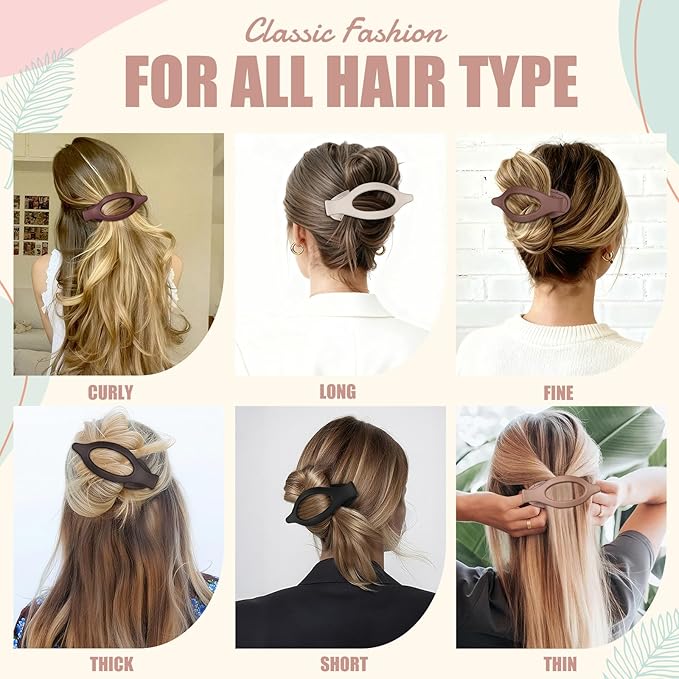 Flat Hair Clips for Women - 6 PCS French Flat Claw Clips Medium Hair Clips for Girls Large Hair Claw Clips for Thick or Thin Hair Strong Hold No Slip Hair Accessories for women (Brown Scarlet)