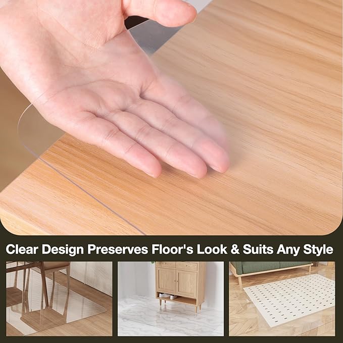 Crystal Clear Floor Mat 4×6ft, Upgraded Easy Flat Waterproof Vinyl Rug Cover, Stain-Resistant Plastic Area Rug Floor Protector for Kitchen, Dining Room, Indoor, Outdoor Mat