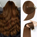 Tape in Hair Extensions Real Human Hair 24 Inch Chestnut Brown Mixed Dark Auburn Double Sided Tape for Skin Weft Hair Extension Invisible Tape in Hair Extensions Human Hair 20pcs (4/4/33#,24 Inch)