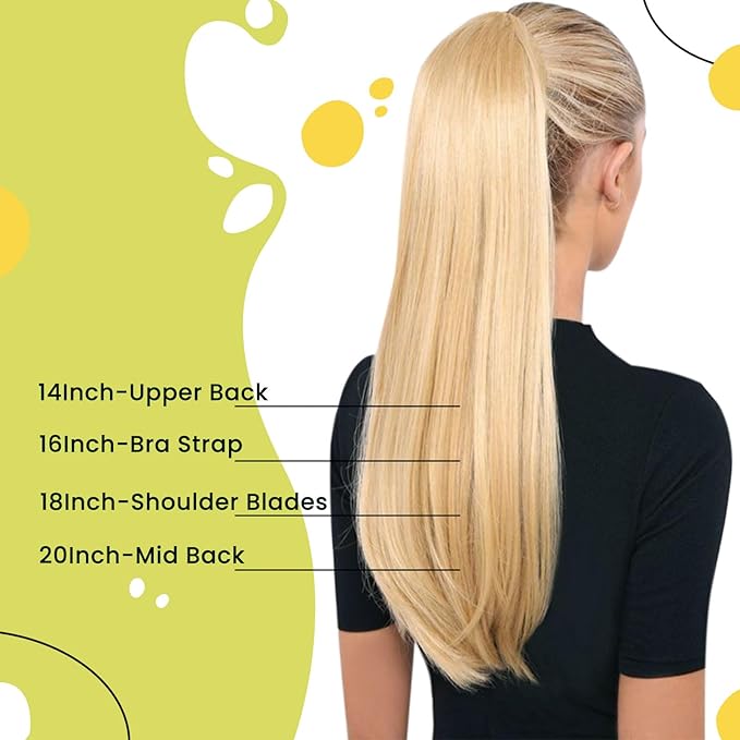 RUNATURE Hair Ponytail Extension Blonde Straight Human Hair Ponytail Extension 16 Inch Dark Blonde with Caramel Blonde Short Ponytail Human Hair Extension with Magic Paste Full Ends 80g