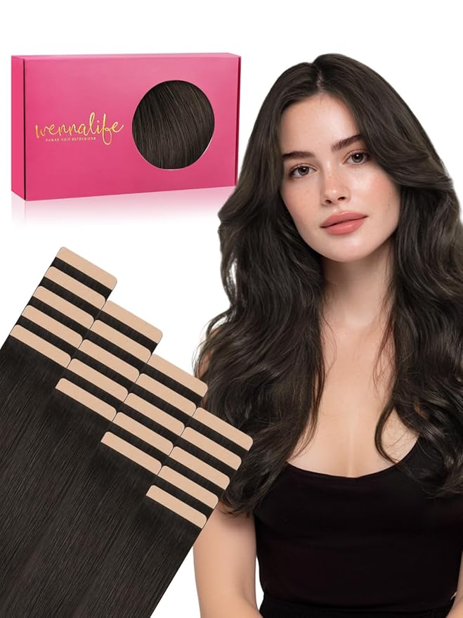WENNALIFE Fuller Tape in Hair Extensions Human Hair, 18 inch 20pcs 80g Dark Brown Remy Hair Straight Tape in Extensions Thicker Skin Weft Tape Ins Extensiones De Cabello Humano