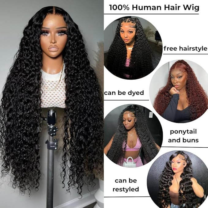 28 Inch Water Wave 13x6 HD Lace Front Wigs Human Hair Pre Plucked 200 Density Deep Part Curly Wig for Women Water Wave Frontal Wigs Human Hair