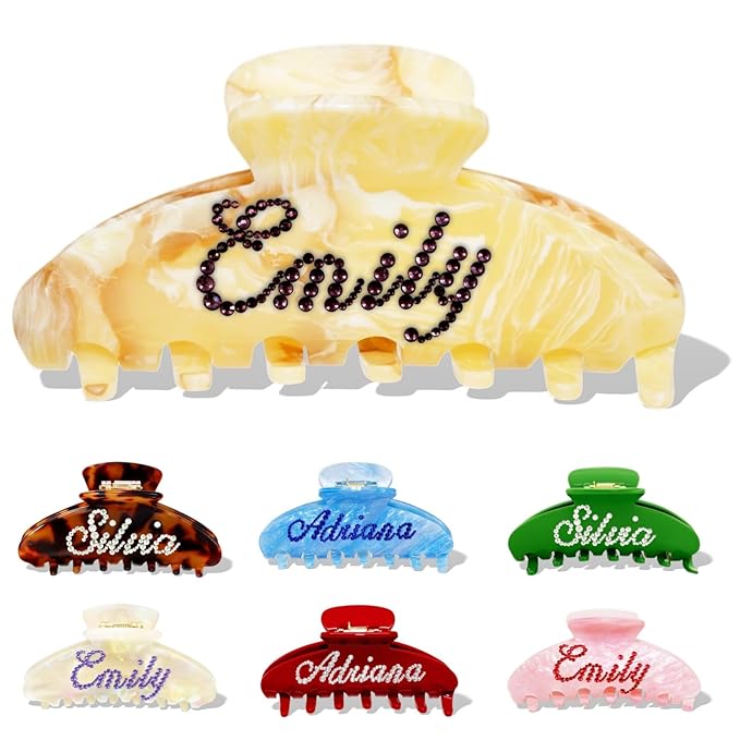 Personalized Colorful Name Hair Claw Clips for Women,Custom Hair Clips with Diamond,Cute Hair Accessories 4",Handmade Rhinestones Hair Clamp Gifts for Mom,Bride,Wife,Bridesmaid,Couples（Marble）