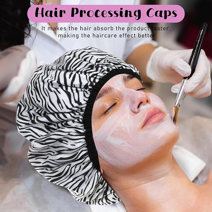 2 Pcs Double Layer Deep Conditioning Cap, Aluminum Foil Hair Heat Cap Reusable Shower Caps Steam Caps for Hair Treatments Home and Salon Use(Striped Plaid)