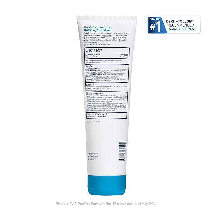 CeraVe Hydrating Anti Dandruff Conditioner, 0.5% Pyrithione Zinc Dandruff Treatment With Ceramides, Hyaluronic Acid & Niacinamide, Helps Eliminate Flakes & Reduce Itchy Scalp, Sulfate Free Conditioner