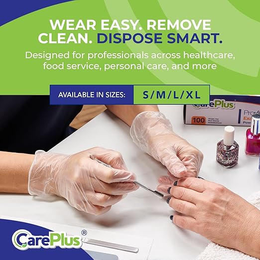 CARE PLUS Vinyl Gloves Clear Large Size 1000 Count | Heavy Duty, Non-Sterile, Powder-Free, Latex-Free Rubber | Food Prep, Kitchen & Cleaning Gloves, Ideal for Professional Use