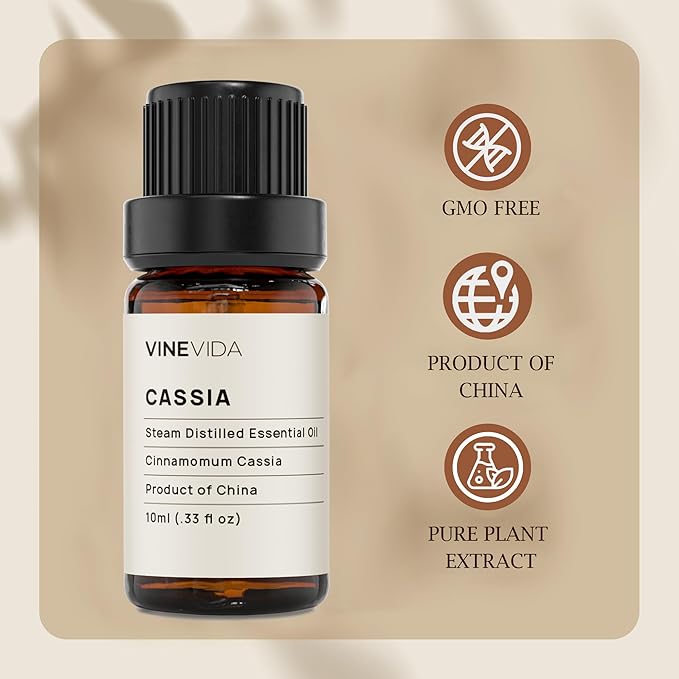 VINEVIDA Cassia Essential Oil 10 mL - Pure, Undiluted Cassia Oil for DIY Candle Scents and Soap Making