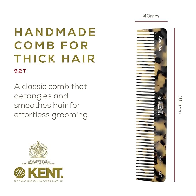Kent 92TW Wide Tooth Women’s Detangler Comb for Curly, Wavy, and Thick Hair – Ideal for Use on Wet Hair – Gentle, Shower Comb for – Anti-Static, Smooth - Styling Tool by Kent
