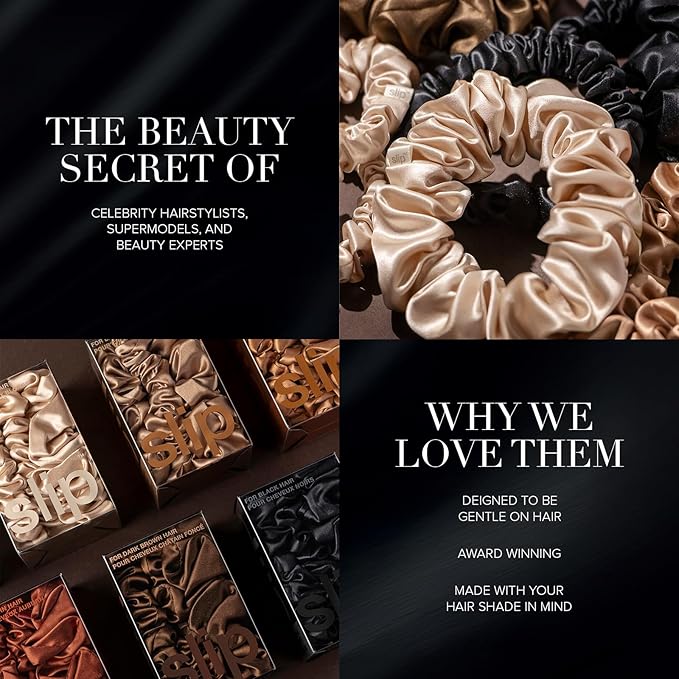 slip Back to Basics Blonde Midi & Large Scrunchie Set | Includes 2 Midi & 1 Large Pure Silk Scrunchies | 100% Mulberry Silk, Anti-Crease, Gentle on Hair, Prevents Breakage | Elegant & Durable
