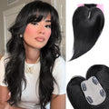 VERNA Real Human Hair Topper, 10 Inch 100％ Human Hair Toppers for Women with Thinning Hair, Large area Coverage Natural Black Hairpiece Wiglet for Daily Wear(8 * 11)