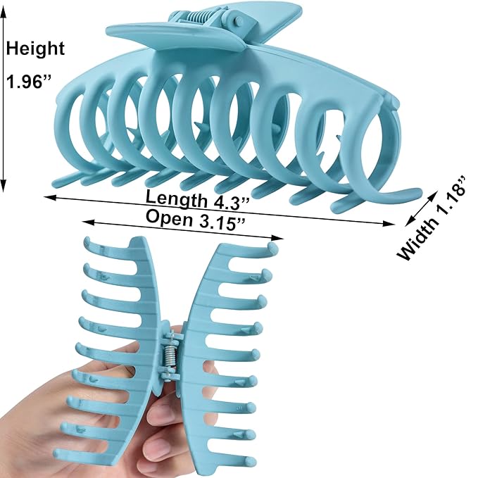 Light blue Large Hair Claw Clips for Thick/Fine/Thin Hair,Strong holding teeth interlocking sky blue Women Jaw Clips for Hair 3 Count In set