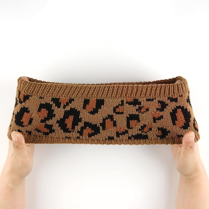Women Leopard Knit Headband,Warm Sports Headscarf,Soft Stretchy Wide Hair Band,Fashion Accessories for Daily Wear,2PCS Sets