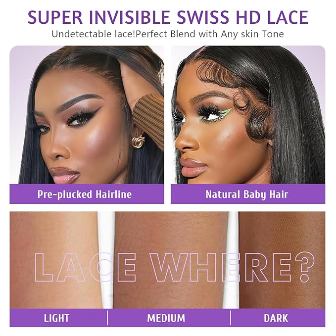 13x4 Full Frontal SKINLIKE Real HD Lace Wig, Vivid Pre-Plucked Hairline Bleached Knots 0.10mm Ultra-thin HD Lace Body Wave 200% Density Full Cuticle Aligned Remy Hair 30 Inch