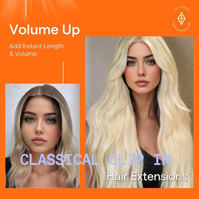 Full Shine Clip in Hair Extensions Real Human Hair Blonde Remy Hair Extensions Clip in Human Hair for Short Bob for Highlights 14 Inch 7 Pcs 120 G
