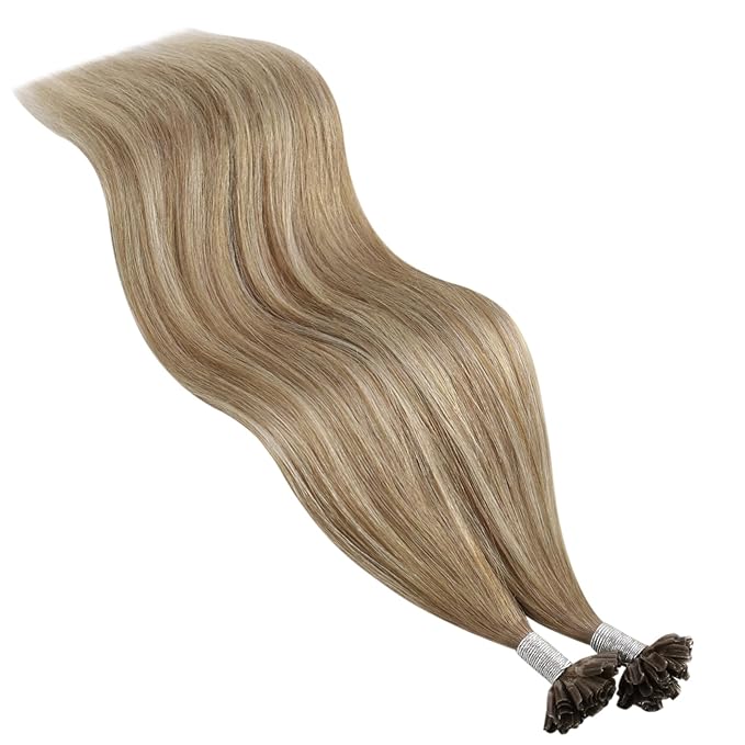 YoungSee U Tip Hair Extensions Real Human Hair Ombre Light Brown and Blonde Utip Real Hair Extension Balayage Human Hair K Tips Extensions for Long Hair Ktips Hair Extension Add Length 1G/S 50G 22In