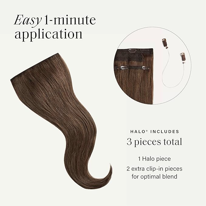 Luxy 100% Remy Human Hair – Halo Clip-In Hair Extensions –Natural Looking Volume & Length - One-Piece - Easy 5-Min Application 150 grams 12" Neutral Brown Halo