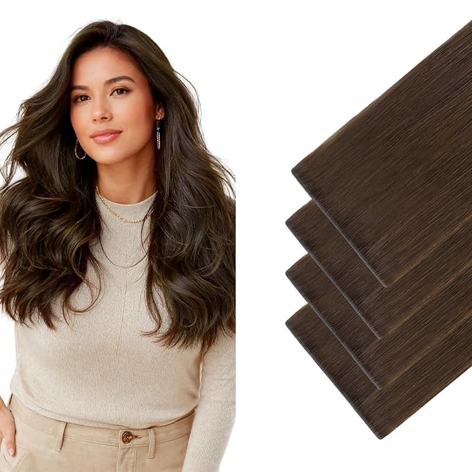 GOO GOO Invisi Edge Wide Tape in Hair Extensions,4A Chocolate Brown,4pcs 20inch 20g, Remy Human Hair,Seamless Injected Tape, Natural Look