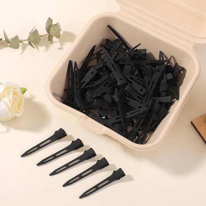 Choicbaby 40 PCS Black Hair Clips Metal Duckbill Clip 2.2 Inch Duck Clips for Hair Single Prong Curl Hairpins With Holes Duckbill Hair Accessories for Girls Women Hair Styling Clips