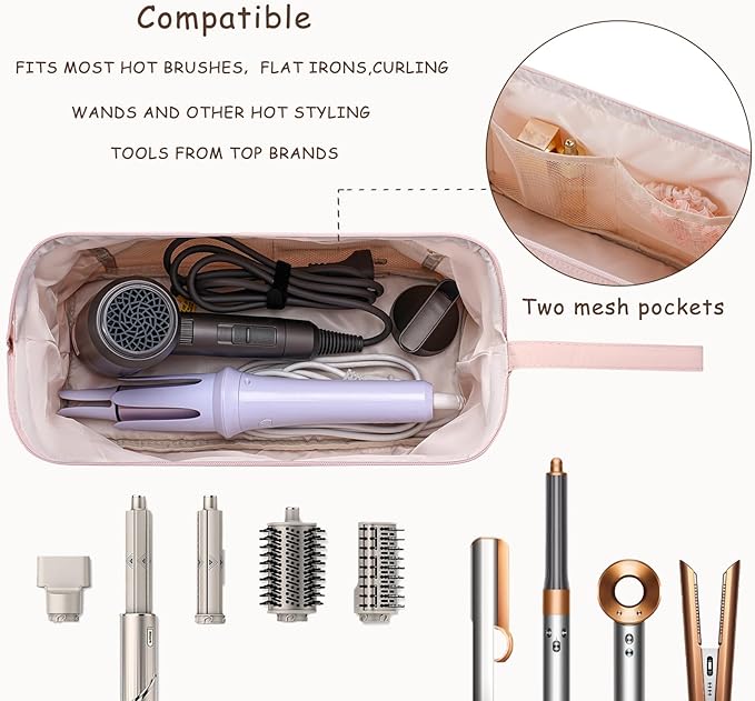 Large Quilted Hair Tools Travel Bag with Bow Pattern,Waterproof Hair Styling Accessories Storage Case for Shark FlexStyle, Dyson Airwrap Hair Dryer, Curling Iron, Revlon Hair Tools(Brown)