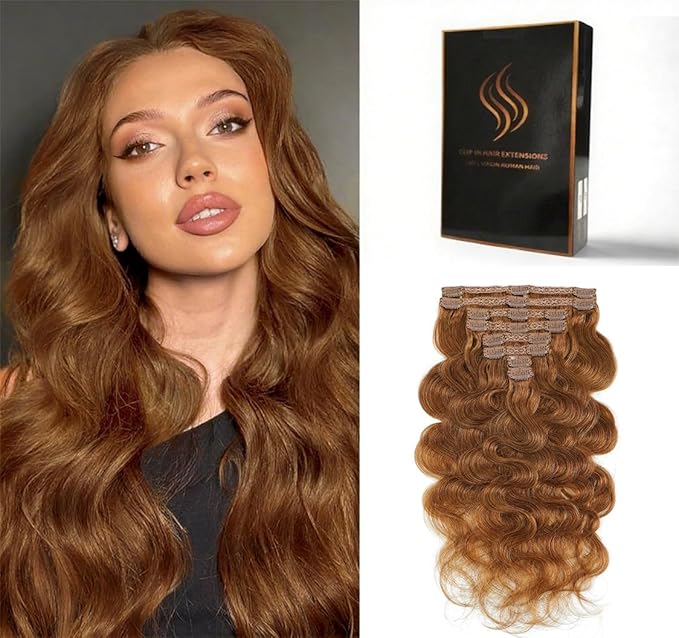 Clip in Hair Extensions Real Human Hair Body Wave 6 Chestnut Brown Clip in 100% Brazilian Remy Human Hair Extensions 8pcs Per Set with 18 Clips Double Weft 20 Inch 105g/3.6oz