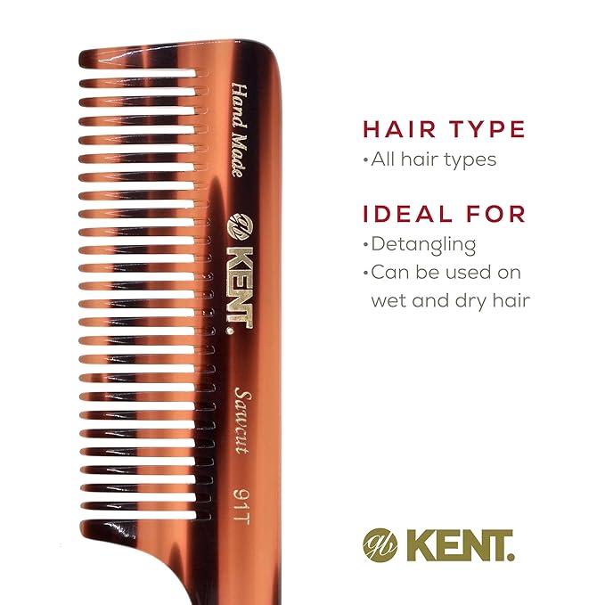 Kent 91T Wide Tooth Women’s Detangler Comb for Curly, Wavy, and Thick Hair – Ideal for Use on Wet Hair – Gentle, Shower Comb with Large Handle – Anti-Static, Smooth - Styling Tool by Kent