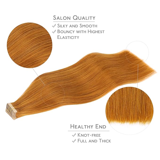 WENNALIFE Tape in Hair Extensions Human Hair, 20pcs 60g 26 inch Auburn Ginger Remy Hair Extensions for Women Tape Ins Straight Extensiones De Cabello Humano Skin Weft