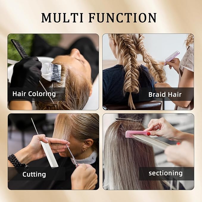 Metal Rat Tail Combs Set for Parting, Fine Tooth Teasing Comb with Metal Pin Tail for Styling and Hair Cutting, 4 Pack Parting Combs for Braiding Hair, Steel Pin Tail Teasing Combs