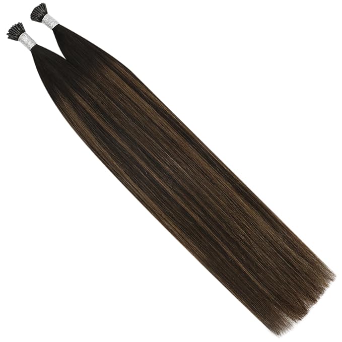 YoungSee I Tip Hair Extensions Brown Balayage Itip Human Hair Extensions Ombre Dark Brown Itip Hair Extension Real Human Hair 22Inch Ombre Natural Hair Extension for Adding Length 50g 50s