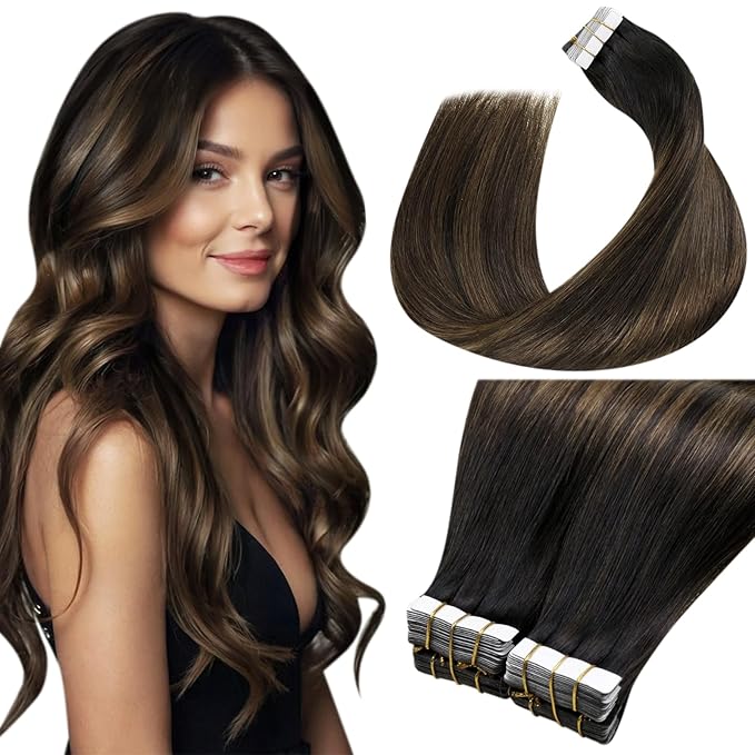 LaaVoo Tape in Hair Extensions Human Hair Balayage Dark Brown to Light Brown Hair Extensions Tape in Real Human Hair Tape on Hair Extension for Women 18 inch 100g 40pcs