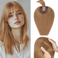 Rich Choices Real Human Hair Topper for Women With Bang - 100% Remy Human Hair for Thinning Hair, Clip in Silk Base, 16 Inch #6 Light Brown