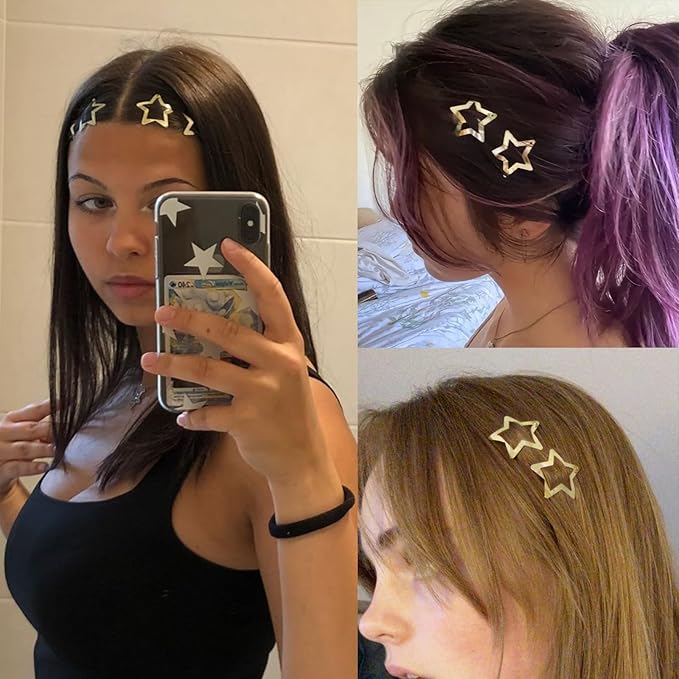 Star Hair Clips 2000s Y2K Gold Star Hair Accessories Snap Hair Barrettes Non Slip Metal Hair Clips for Girls Women -15 PCS 1.57"