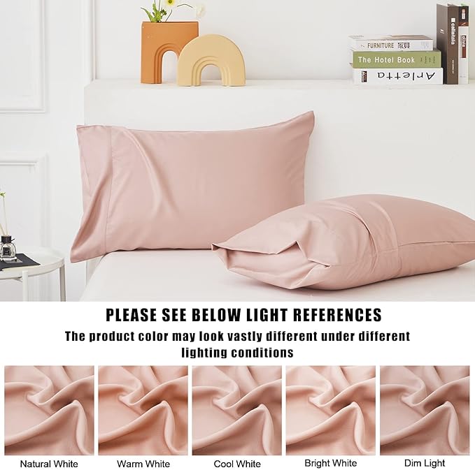 TELUS Pillow Cases King Size 2 Pack, Bamboo Rayon Cooling Pillowcases with Envelope Closure, Cool Breathable Pillow Case for Hot Sleepers & Night Sweats, 20x36 inches, Pink