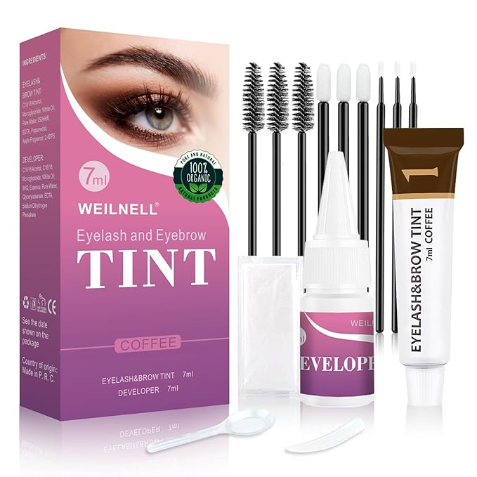 Eyelash & Eyebrow Color Kit, Professional Instant Lash & Brow Color Kit, Easy to Use with Natural Results, DIY Hair Coloring Eye Brow & Eye Lash Set for Beginner Salon Beauty 7ml (Coffee/Dark Brown)